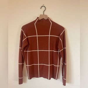Cynthia Rowley | Window Pane Plaid Mock Neck Sweater In Terracotta And White